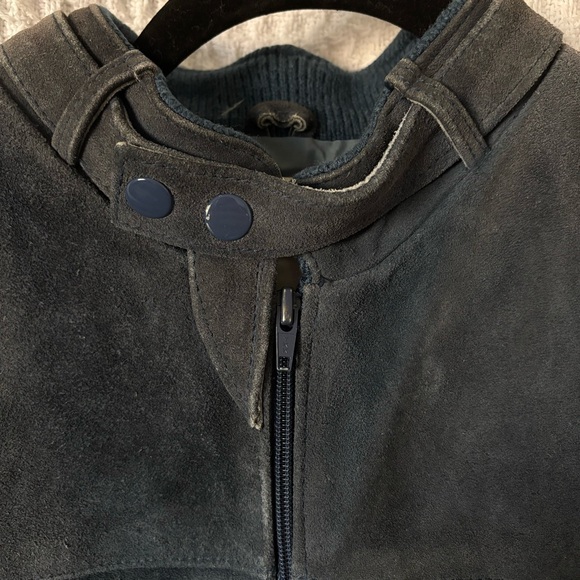 Vintage Blue and Gray Leather Zip Up Jacket - Picture 7 of 13